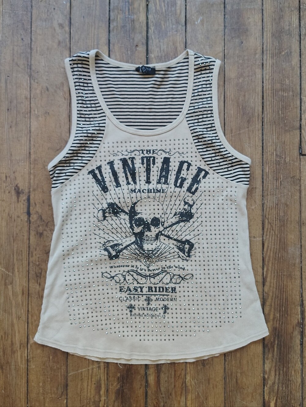 Y2k Light Brown Skull Sequin Tank Top Sz Large Goth Grunge Bling McBling Punk